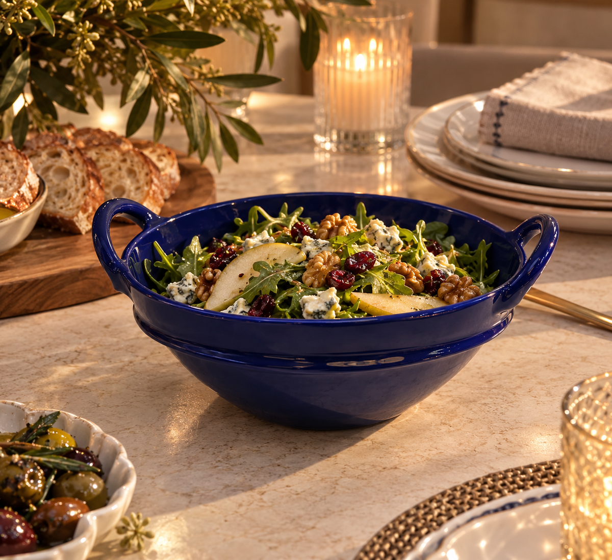 Ceramic bowl with handles Navy Blue