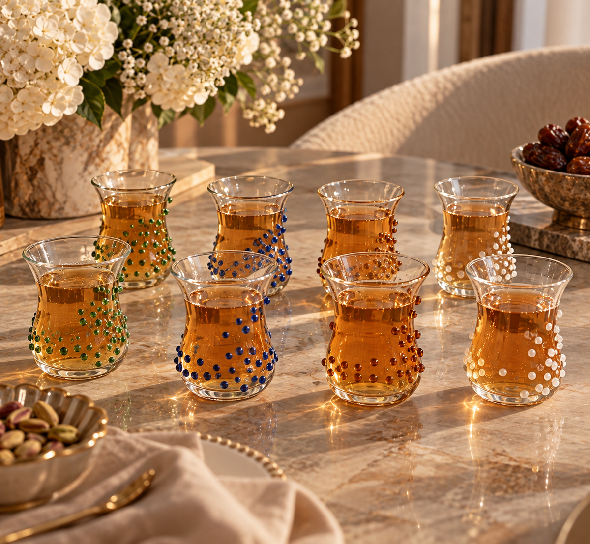 Dotted colored Tea Cups set of 8