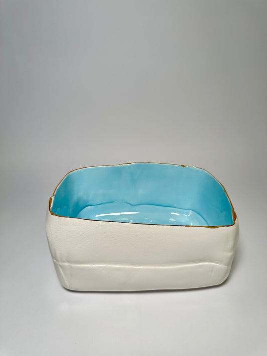 2 tone White/Blue square bowl small
