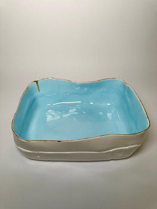 2 tone White/Blue square bowl medium